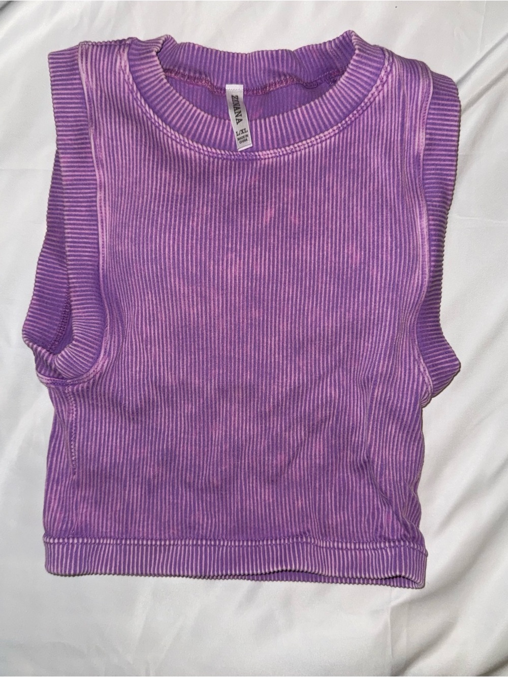 Zenana Outfitters Purple Ribbed Sleeveless Crop Tank